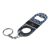 Individuelle Name hellblauer Glitzer Leopard Schlüsselbund Flaschenöffner (Vorderseite Schrägansicht)