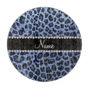 Individuelle Name hellblauer Glitzer Leopard Schneidebrett
