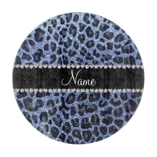 Individuelle Name hellblauer Glitzer Leopard Schneidebrett (Vorderseite)