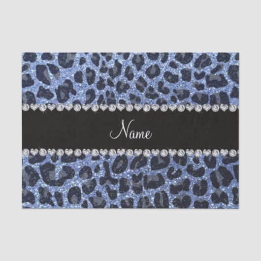 Individuelle Name hellblauer Glitzer Leopard Seidenpapier (Vorderseite)