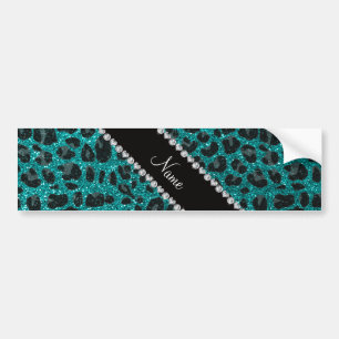 Individuelle Name heller Aqua-Glitzer Leoparddruck Autoaufkleber
