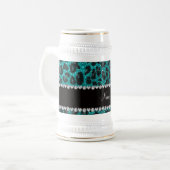 Individuelle Name heller Aqua-Glitzer Leoparddruck Bierglas (Vorderseite Links)