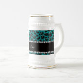 Individuelle Name heller Aqua-Glitzer Leoparddruck Bierglas (VorderseiteRechts)