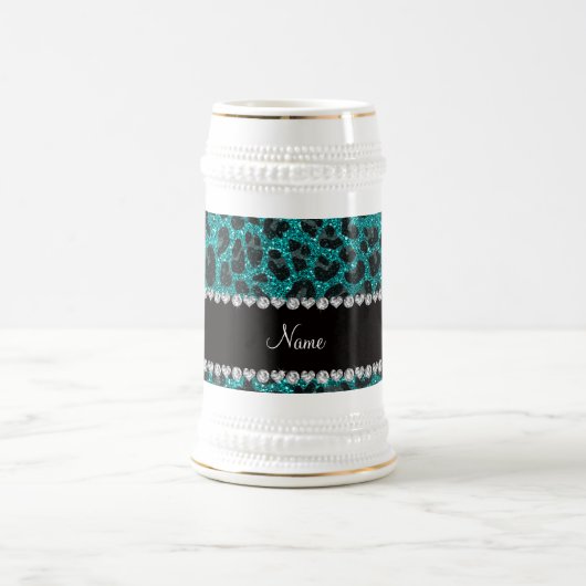 Individuelle Name heller Aqua-Glitzer Leoparddruck Bierglas (Mittel)