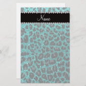 Individuelle Name heller Aqua-Glitzer Leoparddruck Briefpapier (Vorne/Hinten)