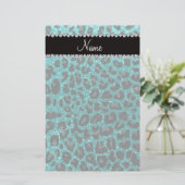 Individuelle Name heller Aqua-Glitzer Leoparddruck Briefpapier (Stehend Vorderseite)
