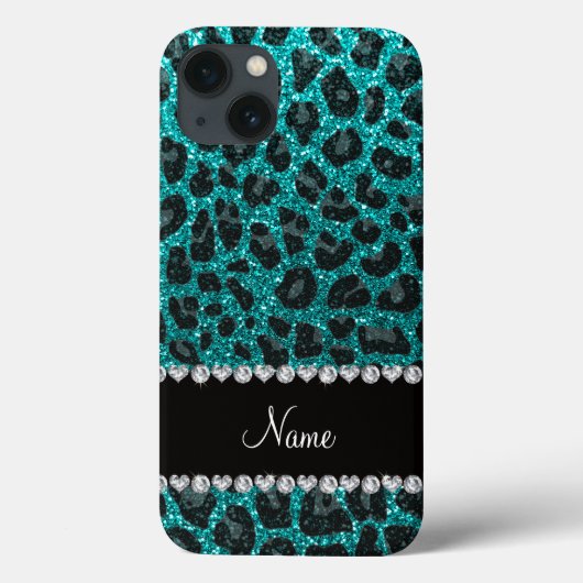 Individuelle Name heller Aqua-Glitzer Leoparddruck Case-Mate iPhone Hülle (Rückseite)