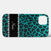 Individuelle Name heller Aqua-Glitzer Leoparddruck Case-Mate iPhone Hülle (Rückseite (Horizontal))