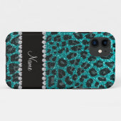 Individuelle Name heller Aqua-Glitzer Leoparddruck Case-Mate iPhone Hülle (Rückseite (Horizontal))