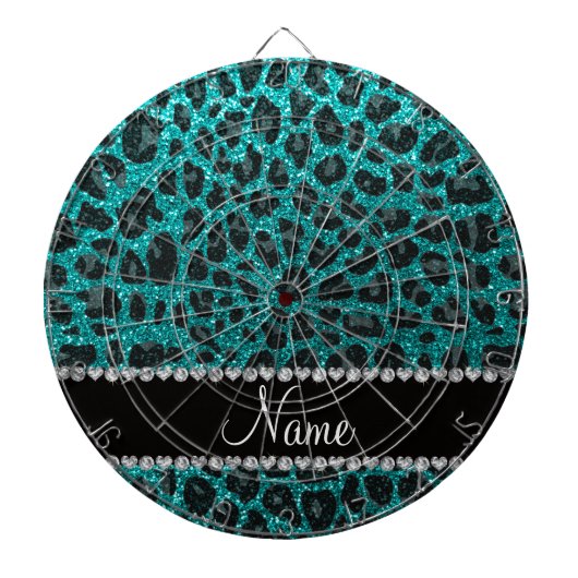 Individuelle Name heller Aqua-Glitzer Leoparddruck Dartscheibe (vorne)