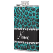 Individuelle Name heller Aqua-Glitzer Leoparddruck Flachmann (Links)