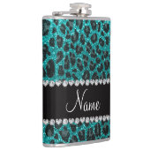 Individuelle Name heller Aqua-Glitzer Leoparddruck Flachmann (Rechts)