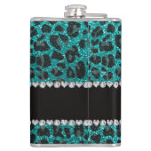 Individuelle Name heller Aqua-Glitzer Leoparddruck Flachmann (Rückseite)