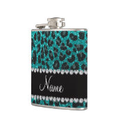 Individuelle Name heller Aqua-Glitzer Leoparddruck Flachmann (Links)