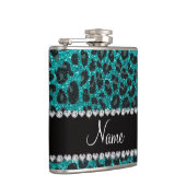 Individuelle Name heller Aqua-Glitzer Leoparddruck Flachmann (Rechts)