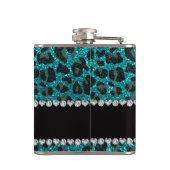 Individuelle Name heller Aqua-Glitzer Leoparddruck Flachmann (Rückseite)