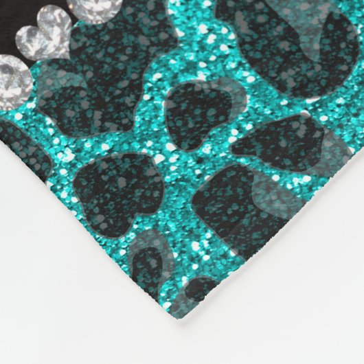 Individuelle Name heller Aqua-Glitzer Leoparddruck Fleecedecke (Ecke)