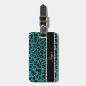 Individuelle Name heller Aqua-Glitzer Leoparddruck Gepäckanhänger (Vorderseite vertikal)