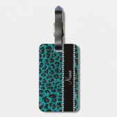 Individuelle Name heller Aqua-Glitzer Leoparddruck Gepäckanhänger (Rückseite vertikal)