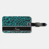 Individuelle Name heller Aqua-Glitzer Leoparddruck Gepäckanhänger (Rückseite horizontal)