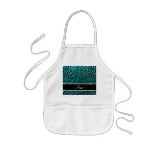 Individuelle Name heller Aqua-Glitzer Leoparddruck Kinderschürze
