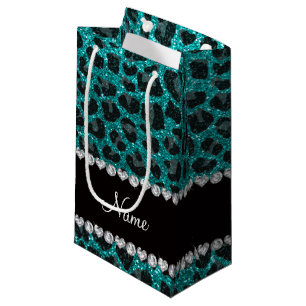 Individuelle Name heller Aqua-Glitzer Leoparddruck Kleine Geschenktüte