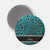 Individuelle Name heller Aqua-Glitzer Leoparddruck Magnet (Vorderseite/Rückseite)