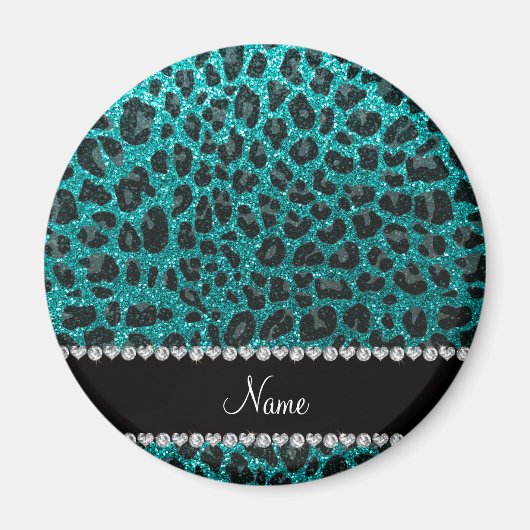 Individuelle Name heller Aqua-Glitzer Leoparddruck Magnet (Vorne)