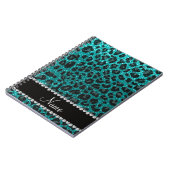 Individuelle Name heller Aqua-Glitzer Leoparddruck Notizblock (Linke Seite)