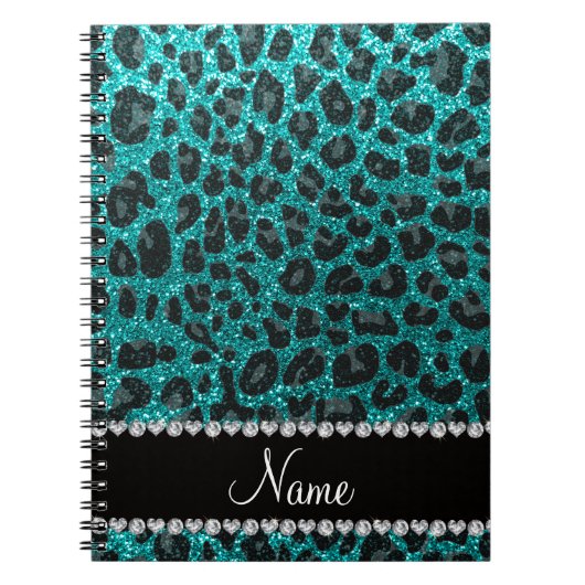 Individuelle Name heller Aqua-Glitzer Leoparddruck Notizblock (Vorderseite)