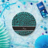 Individuelle Name heller Aqua-Glitzer Leoparddruck Pappteller (Party)