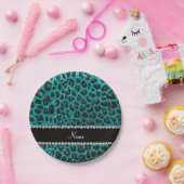 Individuelle Name heller Aqua-Glitzer Leoparddruck Pappteller (Party)