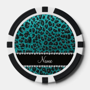 Individuelle Name heller Aqua-Glitzer Leoparddruck Pokerchips