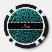Individuelle Name heller Aqua-Glitzer Leoparddruck Pokerchips (Rückseite)