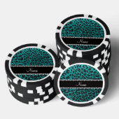 Individuelle Name heller Aqua-Glitzer Leoparddruck Pokerchips (Stapel)