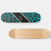 Individuelle Name heller Aqua-Glitzer Leoparddruck Skateboard (Horizontal)