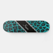 Individuelle Name heller Aqua-Glitzer Leoparddruck Skateboard (Horizontal)