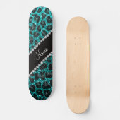 Individuelle Name heller Aqua-Glitzer Leoparddruck Skateboard (Vorderseite)