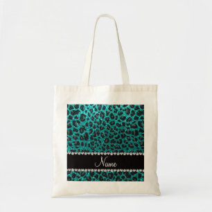 Individuelle Name heller Aqua-Glitzer Leoparddruck Tragetasche