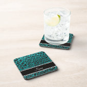 Individuelle Name heller Aqua-Glitzer Leoparddruck Untersetzer (Rechte Seite)