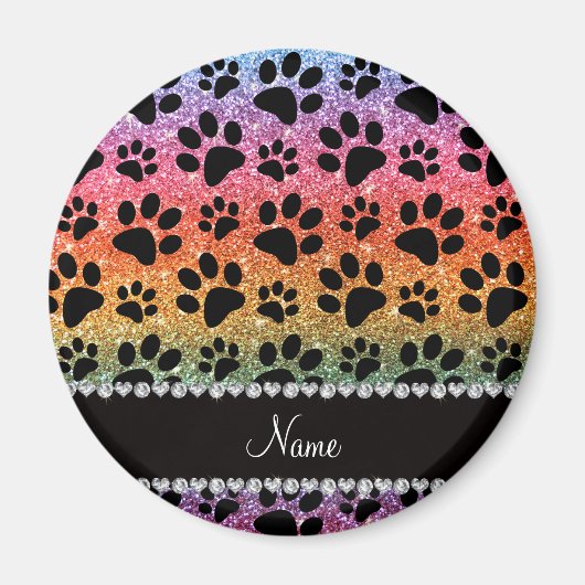 Individuelle Name heller Regenbogen Glitzer schwar Magnet (Vorne)