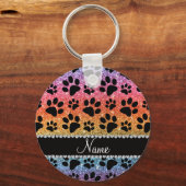 Individuelle Name heller Regenbogen Glitzer schwar Schlüsselanhänger (Vorderseite)