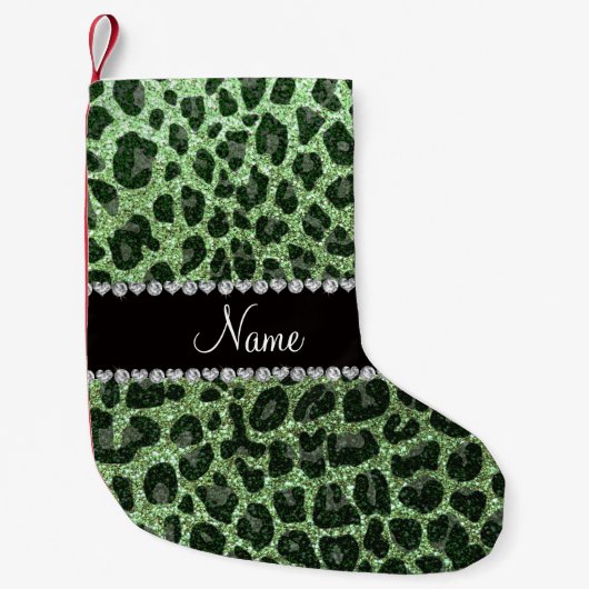 Individuelle Name hellgrün Glitzer Leopard Kleiner Weihnachtsstrumpf (Vorderseite)