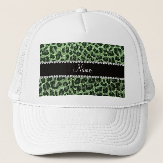 Individuelle Name hellgrün Glitzer Leopard Truckerkappe (Vorderseite)
