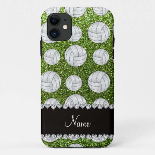 Individuelle Name hellgrüne Glitzer-Volleyball Case-Mate iPhone Hülle (Rückseite)