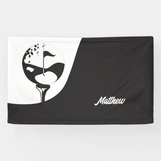 Individuelle Name Hello Black and White Golf Banner (Horizontal)