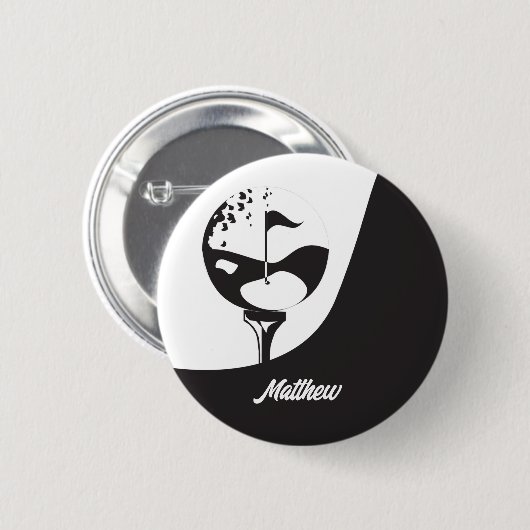 Individuelle Name Hello Black and White Golf Button (Vorne & Hinten)