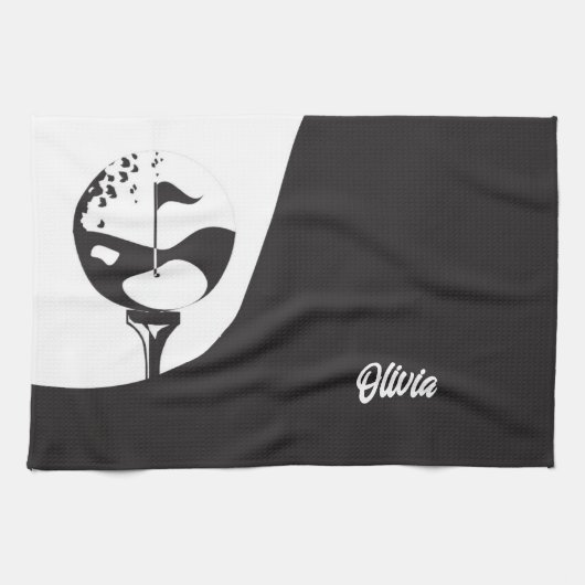 Individuelle Name Hello Black and White Golf Geschirrtuch (Horizontal)