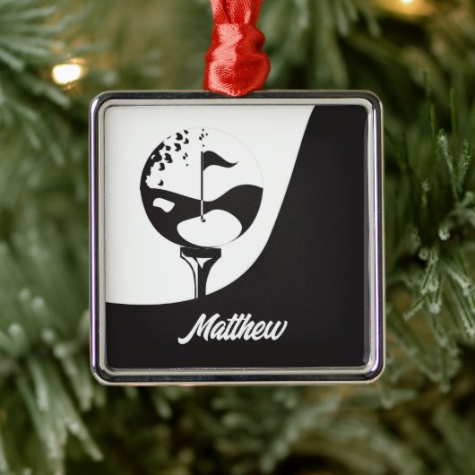 Individuelle Name Hello Black and White Golf Ornament Aus Metall (Baum)