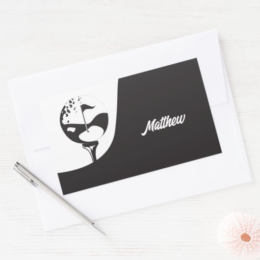 Individuelle Name Hello Black and White Golf Rechteckiger Aufkleber (Umschlag)